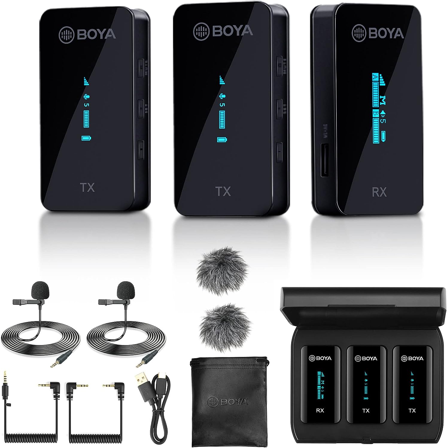 Two microphone/transmitter digital wireless system with drop-in charging case Questions & Answers
